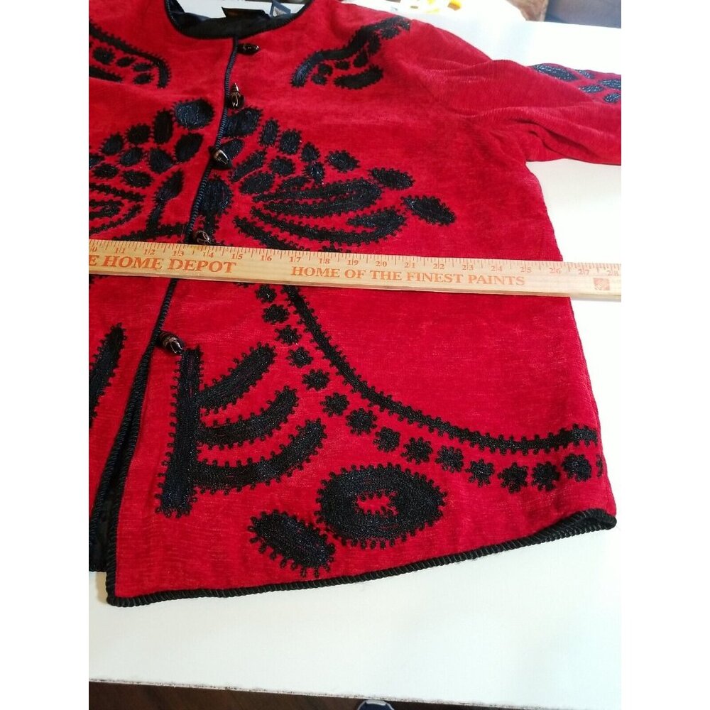 Allure Vintage Embellished Button Cardigan Womens 1X Red Velour Barrel Buttons - Picture 3 of 16